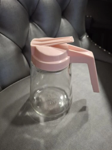 Vintage Federal Glass Syrup Dispenser W/ Pink Plastic Lid ~ Fedco ~ MCM 1950s