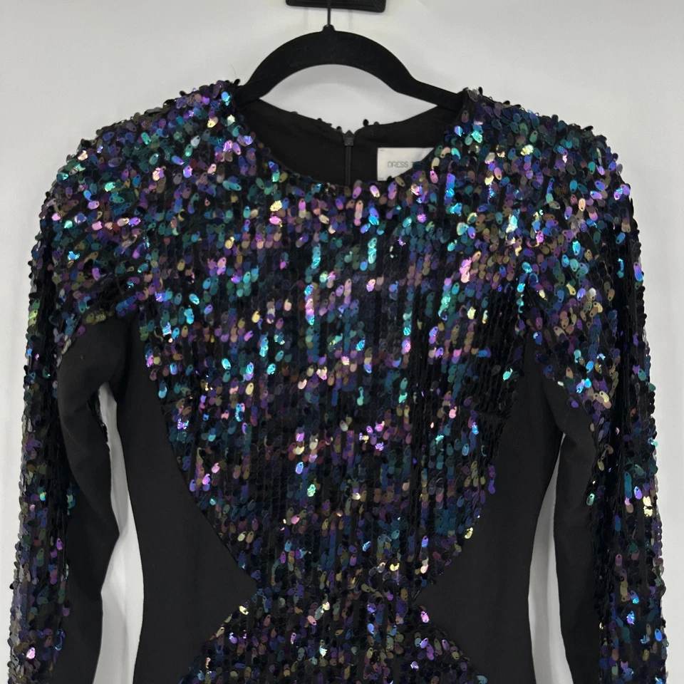 VESTIDO LA POBLACIÓN Mini Vestido Vaina Manga Larga Lentejuelas Iridiscentes Negro Talla M Foto 2 de 4