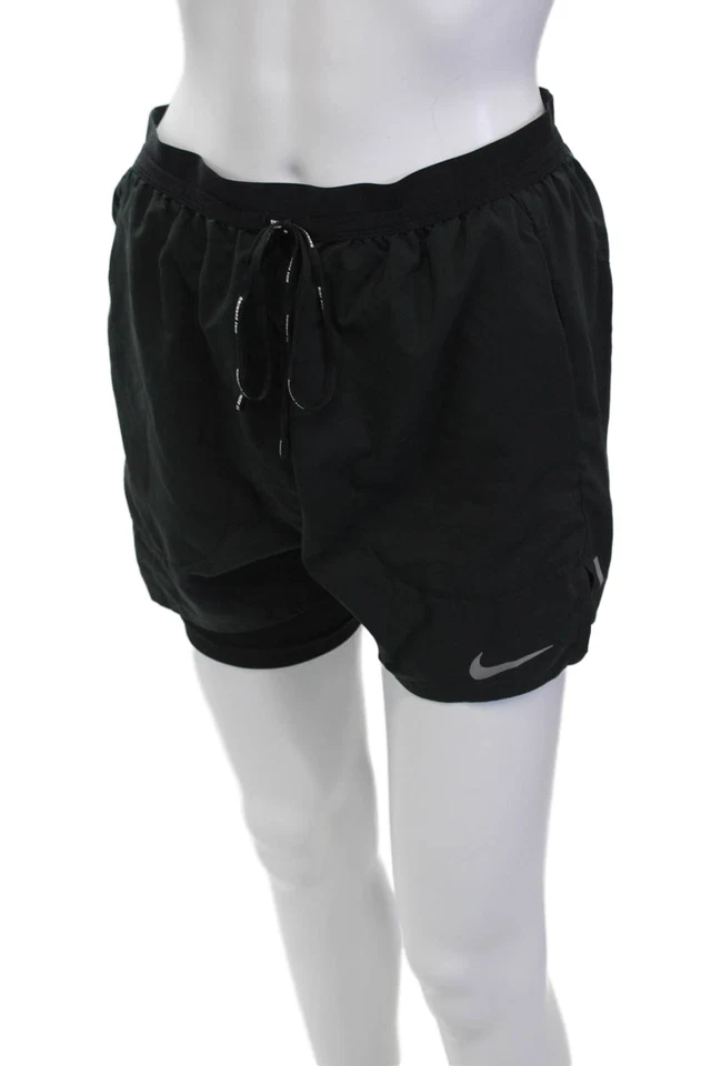 Nike Womens Textured Drawstring Mini Shorts Black Size M - Image 2 of 4
