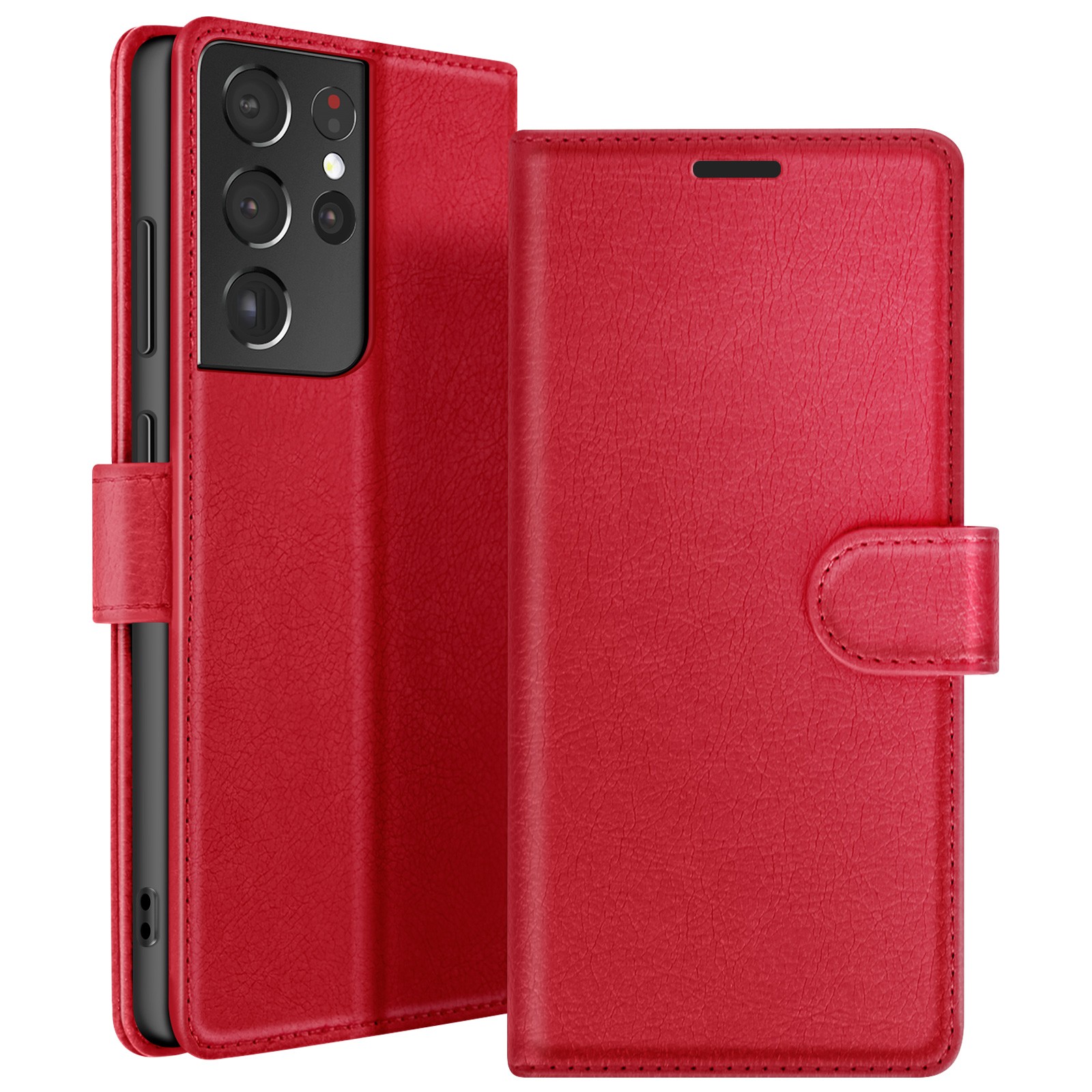 Étui Galaxy S21 Ultra 5G rouge antichoc avec fentes cartes et béquille