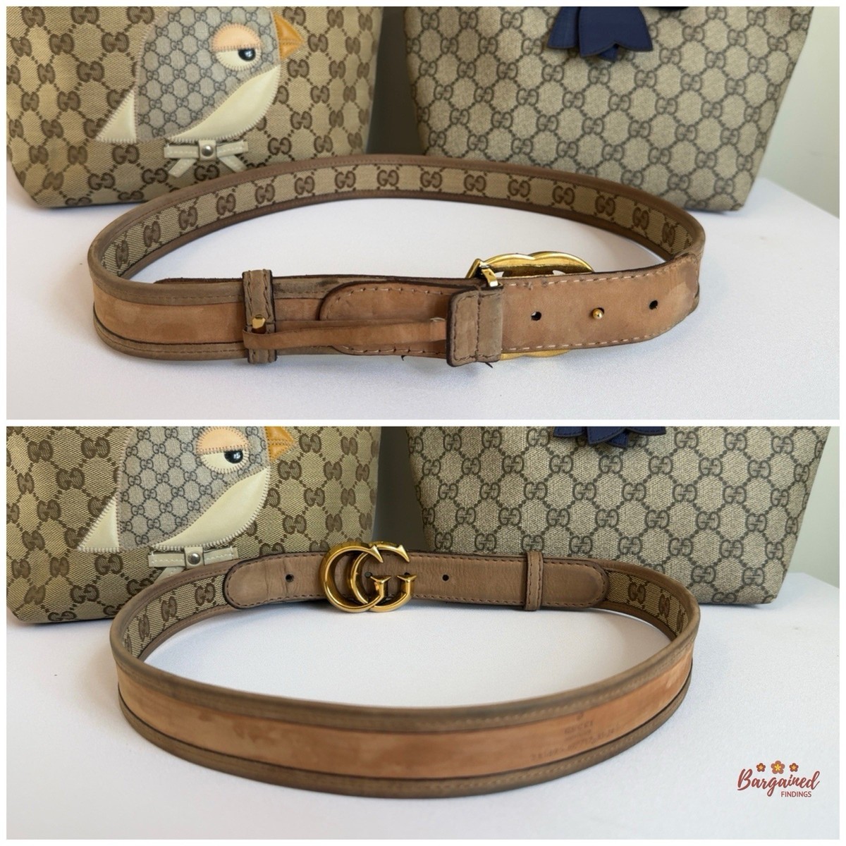 Authentic GUCCI Brown Monogram Canvas Gold double G Buckle  display picture 3
