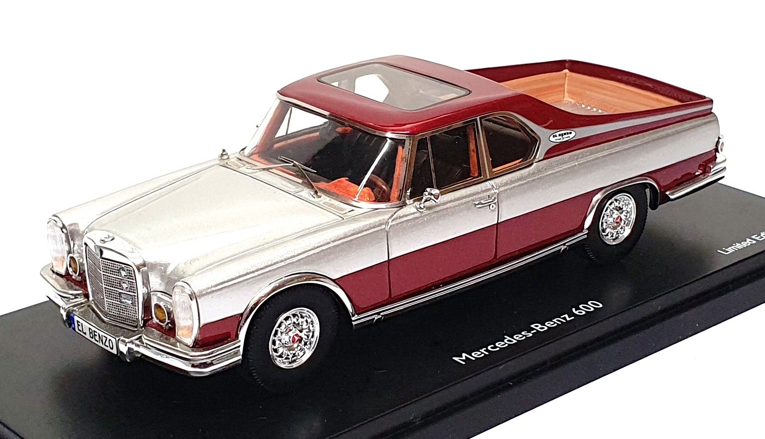Schuco 1/43 Scale 45 089 0900 - Mercedes Benz 600 Pickup Truck - Silver/Red