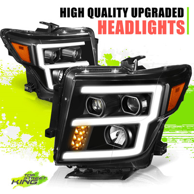 E-Style LED DRL Projector Headlights for Nissan Titan/XD 16-24 Black Amber L+R