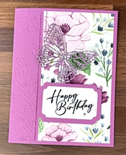Stampin Up Card Kit Happy Birthday Petunia Pop Florals in Bloom - Makes 4 Cards