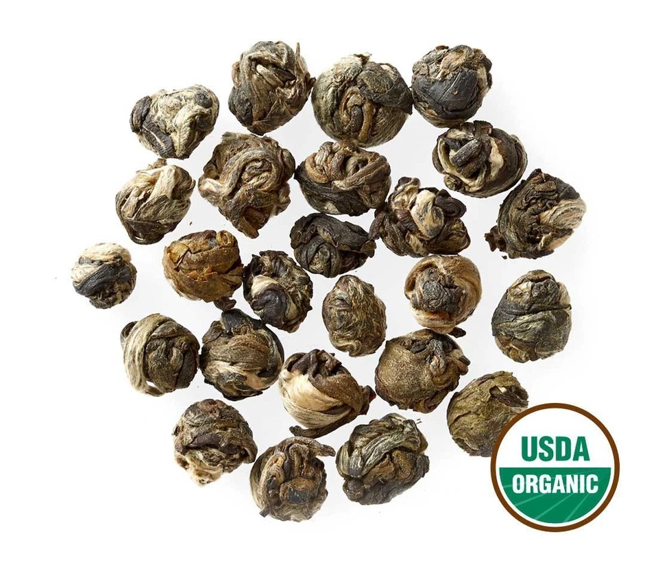 Perlas de jazmín orgánico té verde - perlas de dragón de hoja suelta, grado premium, no  Foto 2 de 4