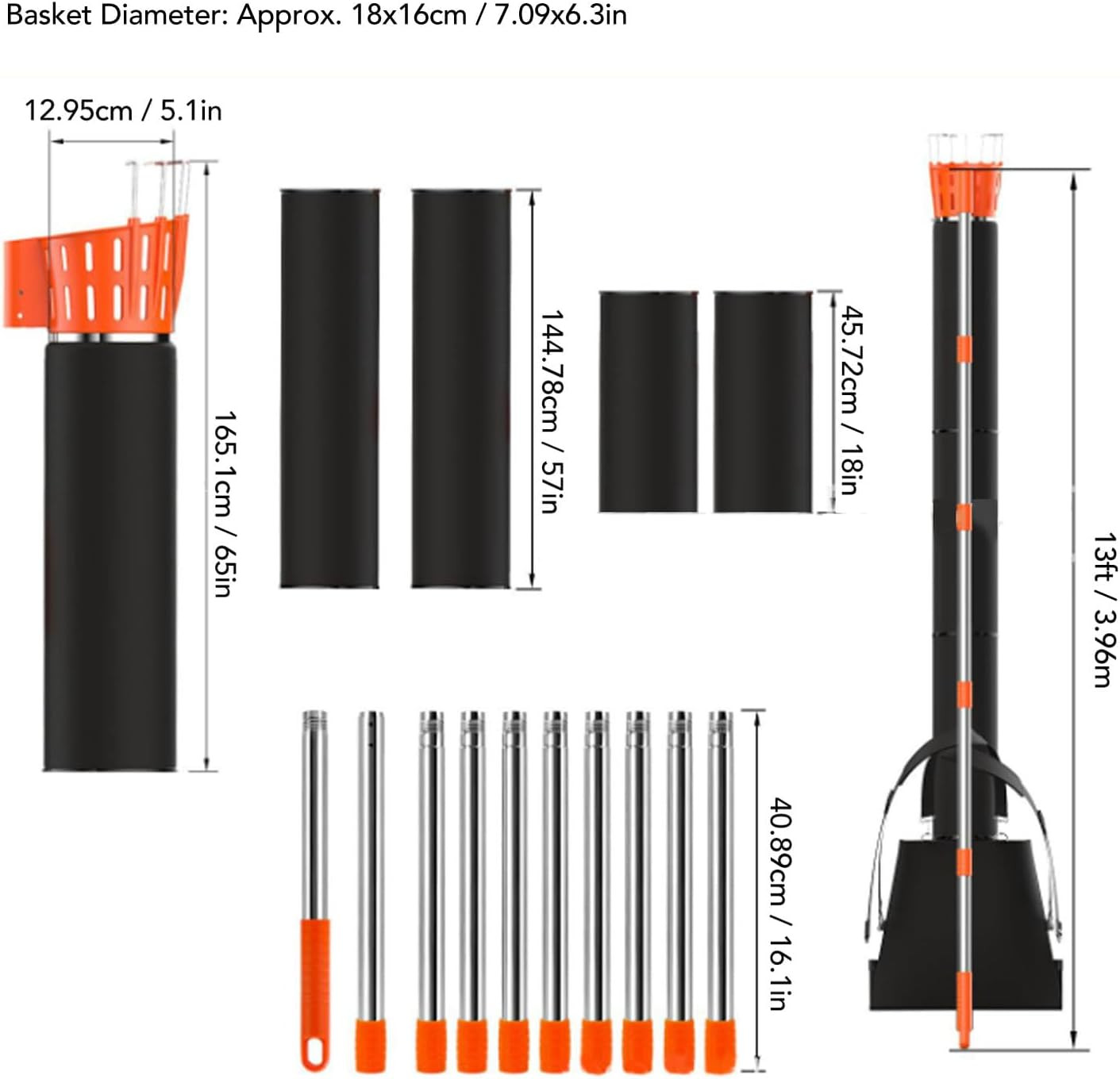 Fruit Picker Pole Tool with Basket Telescoping Long Handle, 13FT Adjustable Oran