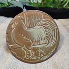 VTG Frankoma 94TR Rooster Fence Trivet Round Clay Pot Holder Prairie Green~6"