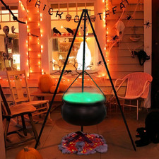 Halloween Decorations Outdoor - Large Witches Cauldron on Tripod with Lights - B