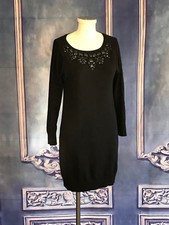 Ann Taylor Black Soft Knit Sweater Dress w Necklace Beading SMALL P Cotton/Modal