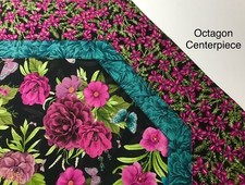 Quilted Floral Centerpiece Octagon Large Table Topper Reversible