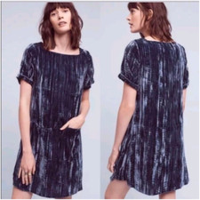 Floreat Anthropologie Blue Crinkle Velvet Dress