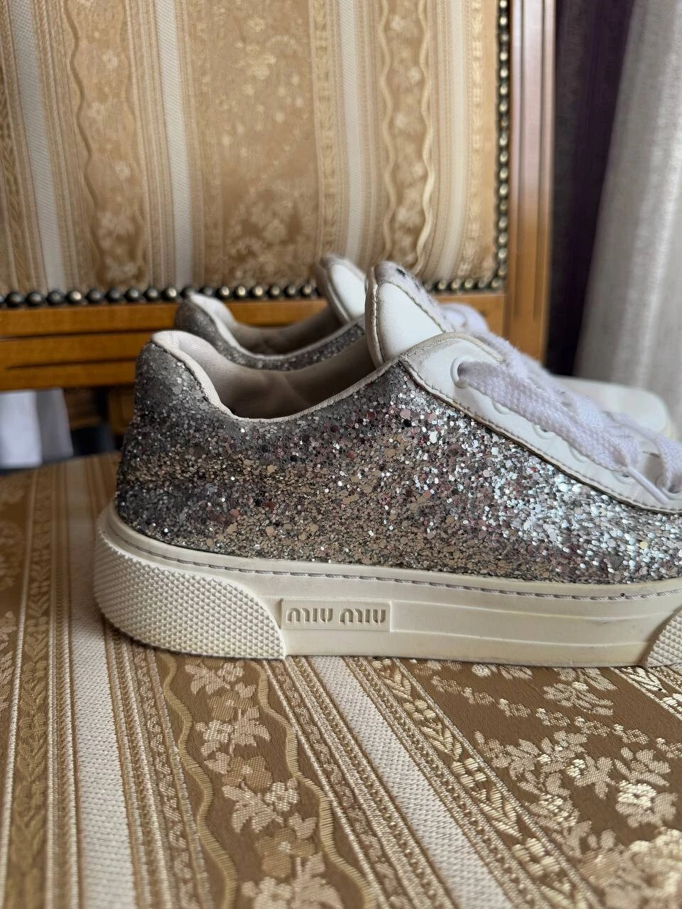 MIU MIU 5E089D SCARPE DA GINNASTICA SNEAKERS BASSE IN PELLE BIANCO ARGENTO DONNA EU 36 5 37