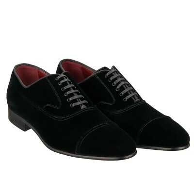 DOLCE & GABBANA VENEZIA Samt Leder Derby Schuhe Schwarz 39,5 UK 5,5