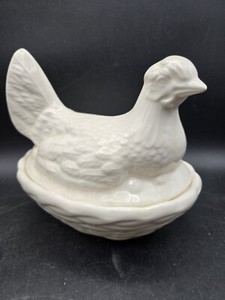 Ceramic Chicken On Nest Canister Jar Container Hen Trinket Rooster Farmhouse