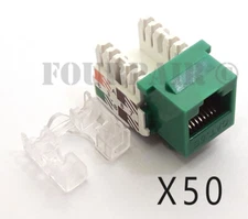 50 Pack Lot - CAT5e RJ45 110 Punch Down Keystone Modular Snap-In Jacks - Green