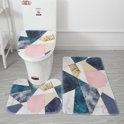 3 Piece Printed Bathroom Rug Set, Bath Mat, Contour Rug, Toilet Lid Cover Soft  - Picture 16 of 35