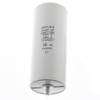 AnlaufKondensator MotorKondensator 60µF 450V 50x119mm Stecker M8 Miflex, 60uF