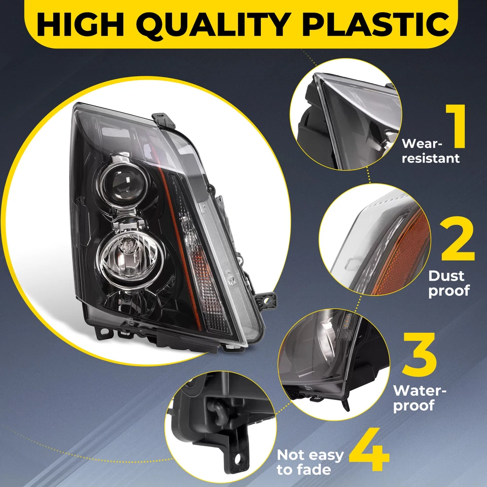 2PCS Halogen Black Headlights Projector w/Bulbs For Cadillac CTS 2008-2014 2015 - Image 3 of 4