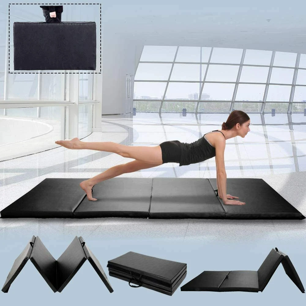 Folding Exercise Fitness Workout Gym Floor Mat w/ Handles