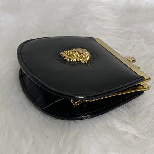 GIANNI VERSACE raro portafoglio portamonete vintage Medusa in pelle nera - Foto 6 di 12