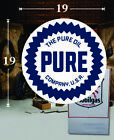 (1) 19" x 19" Pure Oil Co Shield Gas Vinyl Decal Lubester Oil Pump Can Lubster