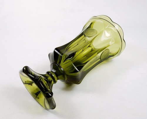 13" Footed Urn w/Cover, Green Fostoria Coin Glass, 1887 Eagles & Liberty Torches - Picture 9 of 12
