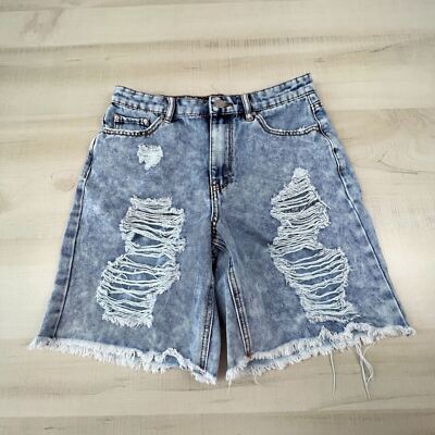 Indigo Rein Womens Shorts Juniors Denim Bermuda Distressed Ripped High  Waist