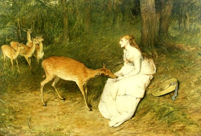 Sir William Quiller Orchardson ''Forest Pet'' deer scottish victorian Yellow Art