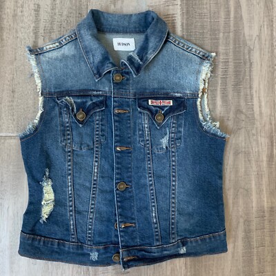 HUDSON KIDS GIRL YOUTH JEAN DENIM JACKET SLEEVELESS LARGE FRAYED RN/140977 