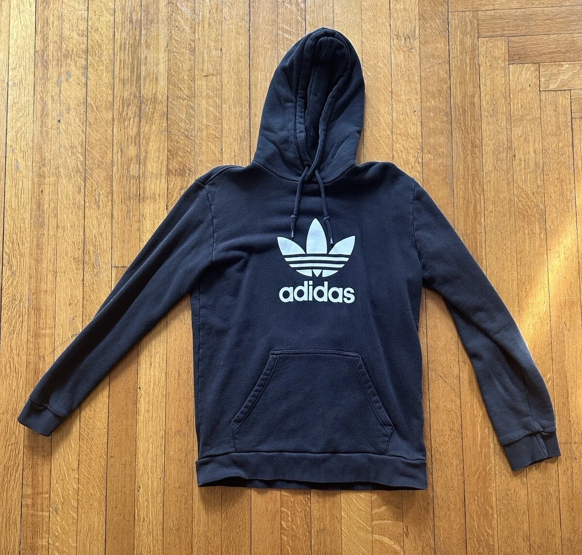 Adidas Men Gym Hoodie Size M Pullover Long Sleeve Thick Sweater Running Black