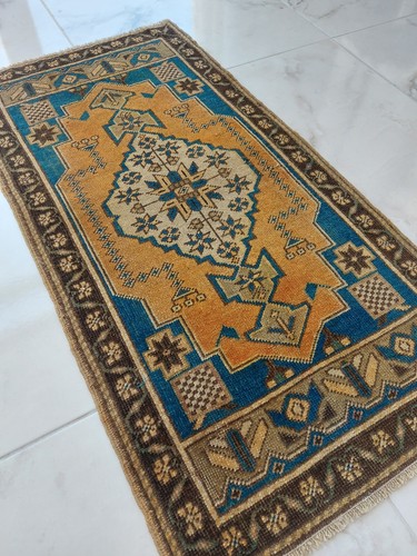 19th Century Blue Antique Carpet, Handmade Special Production Rug Free Ship Rug - Picture 14 of 23