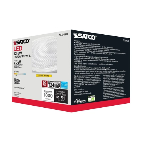 SATCO S29420 - 12.5 Watt PAR30SN Dimmable LED Light Bulb - 2700K (6 or 12 Pack) - Picture 8 of 8