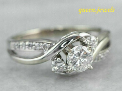 2.2CT Lab-Created Round Cut Diamond 14K White Gold Over Engagement Wedding Ring - Bild 2 von 7