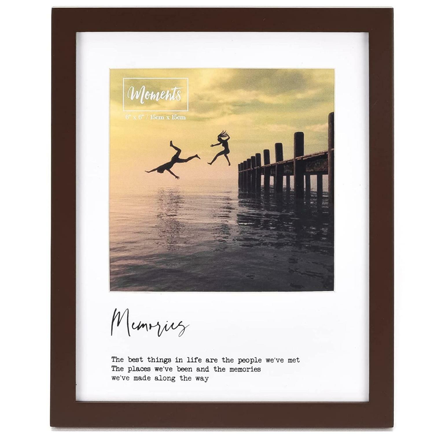 Widdop Moments Modern Wooden Brown Photo Frame With Sentiment 6"" x 6"" Memories