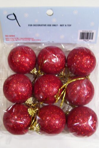 9 HOLOGRAPHIC RED 1 1/4 INCHES CHRISTMAS ORNAMENTS DECORATION TREE - Picture 1 of 1