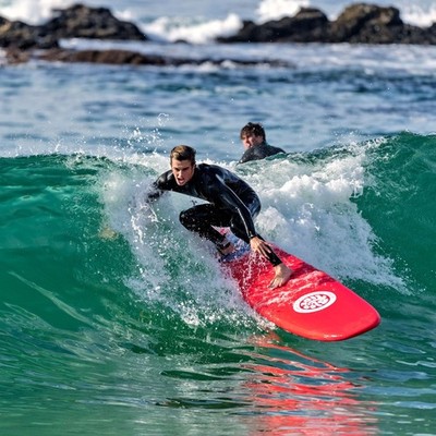 8ft Surfboard Soft top Red with Blue Wavizm Design Bottom Graphic