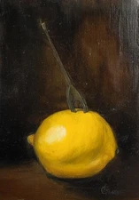 Lemon Still Life Original Oil Painting 5x7" Fine Art Fruit Realism