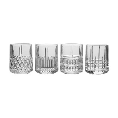 Mikasa Carrick Double Old Fashioned Rocks Whiskey, Set of 4 12 Ounces, Clear 
