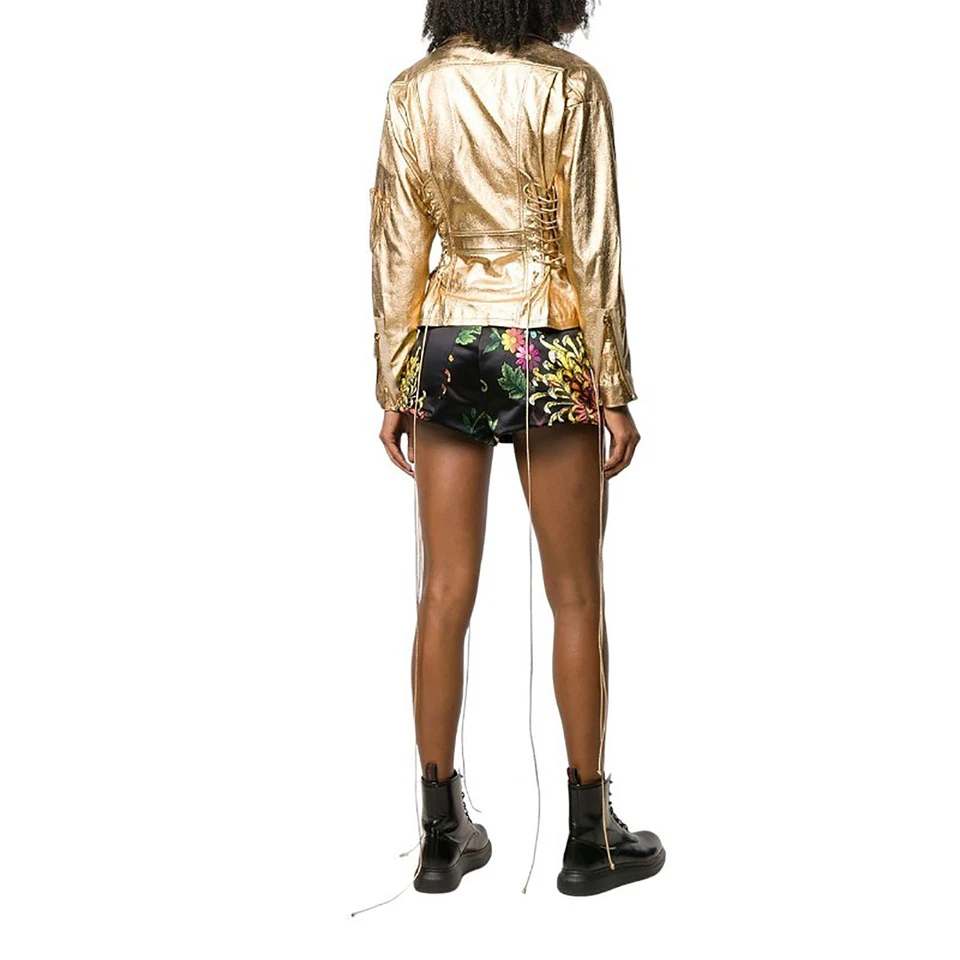 DSQUARED2 Womens Biker Jacket Gold Leather Slim Winter Outwear Zip Ladies Coat - Image 3 of 4
