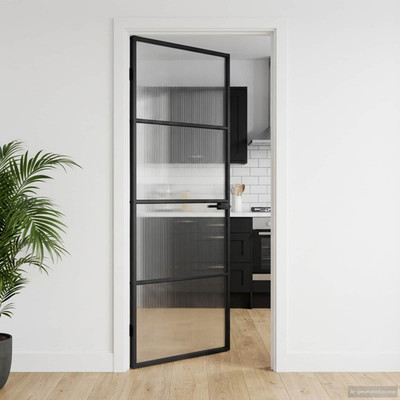 Innentür schwarz Aluminium & geriffeltes Hartglas 83 x 201,5 cm modern schlank