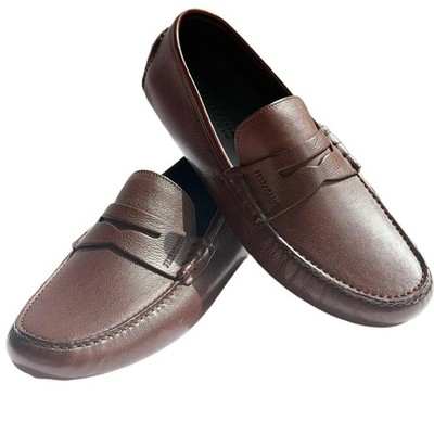 Salvatore Ferragamo Driver Loafers Grand Prix Pebbled Leather Shoes Men’s 13 Ferragamo Penny Loafers Driver 13 EE Pebbled Brown Leather  main image 3