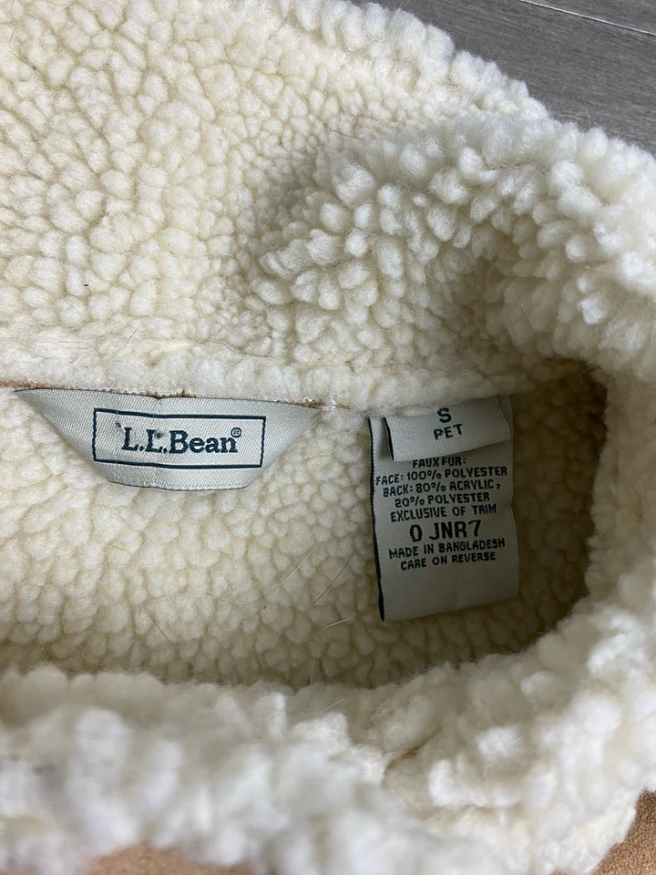 LL Bean Suede Sherpa Brown Tan Button Front Coat Women’s Size Small P Western - Image 3 of 4