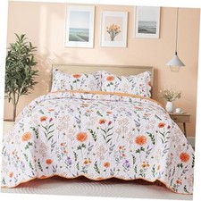 Floral Quilts Set Queen Size 3 Piece Bedding Set King 106"X 96" Orange