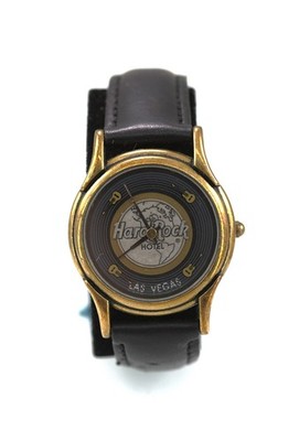 Hard Rock Hotel Herren Uhr Gold Edelstahl Schwarzes Leder Wasserresistent Quarz