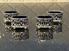 Set Of Gorham # A5553 Oval Sterling Silver Salt Cellars (4)  With Cobalt Glass — photo 6
