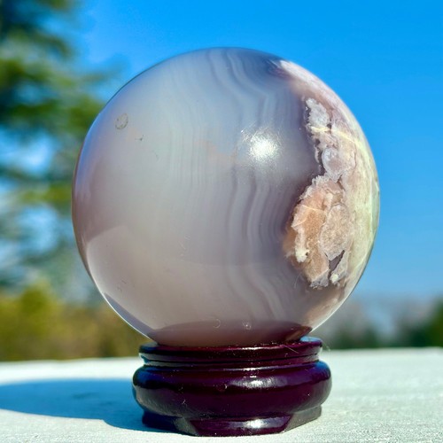 303G Natural Black Cherry Blossom Agate Quartz Sphere Crystal Energy Ball Gem - Bild 22 von 24