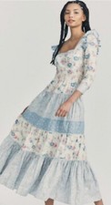 Brand New LoveShackFancy Lyna Dress S 6 Women's Casual Floral Print Flared midi
