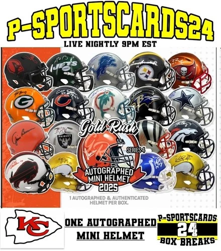 KANSAS CITY CHIEFS 2025 GOLD RUSH SIGNED NFL FOOTBALL MINI HELMET LIVE FRIDAY