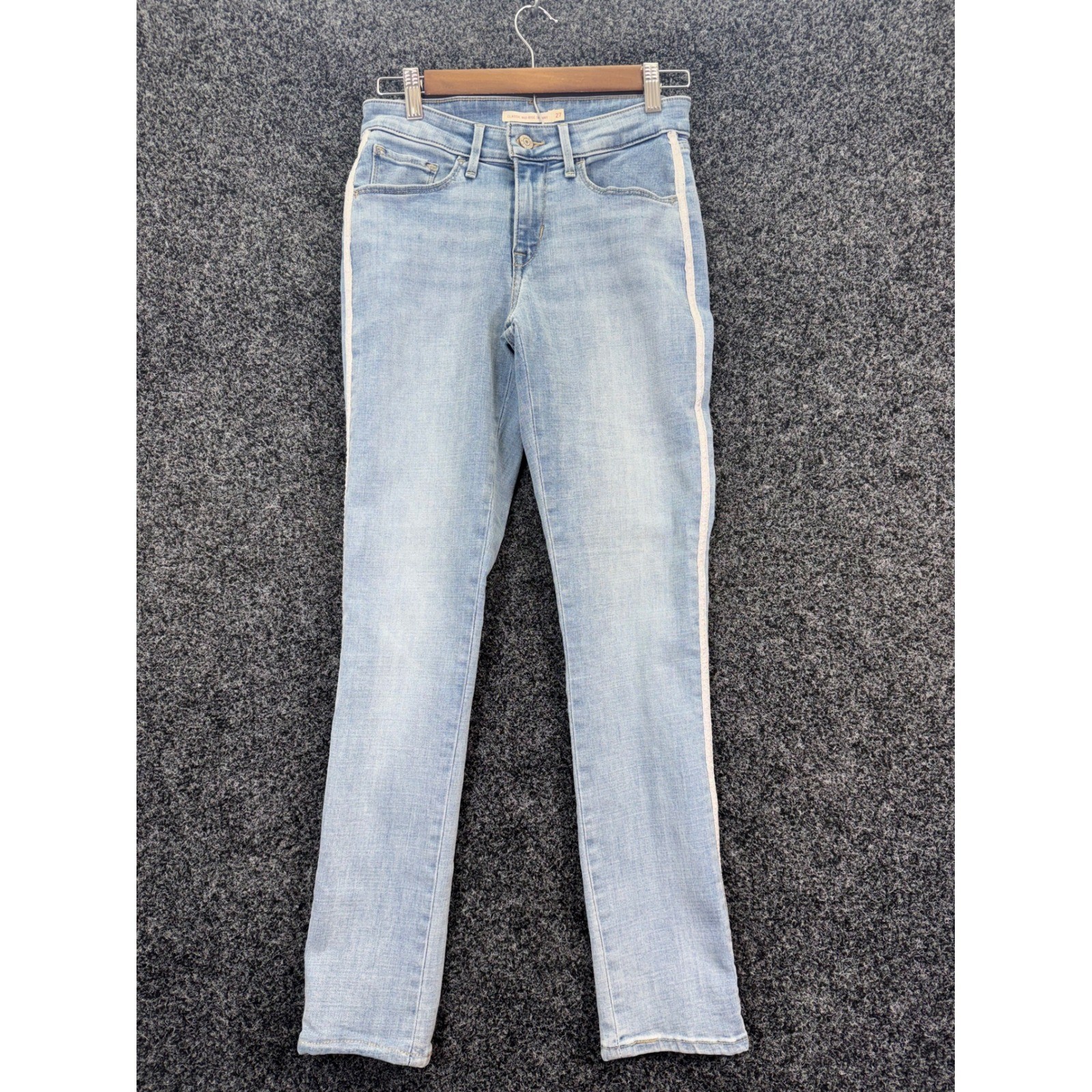Levi Classic Mid Rise Skinny Jeans Light Wash Silver Glitter Side Stripe Size 27