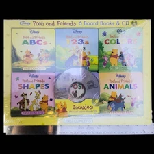 Disney Pooh & Friends 6 Board Books & CD First Concepts ABCs 123s Colors
